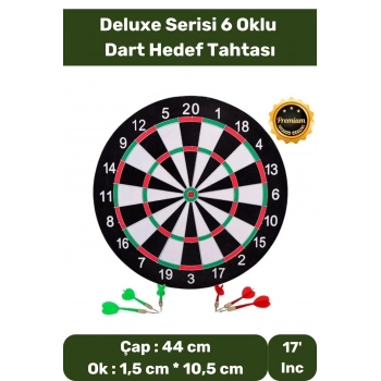 Premium Seri büyük Boy Dart Seti Kaliteli 17 Iç Dış 44 Cm 6 Ok Dart Ahşap Hedef Tahtası