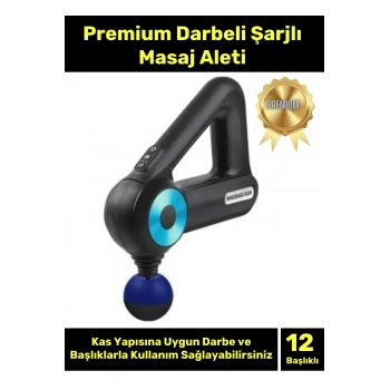 Premium Seri Darbeli Şarjlı 12 Başlıklı Etkili Sessiz Kablosuz Kullanışlı Kolay Pratik Masaj Aleti