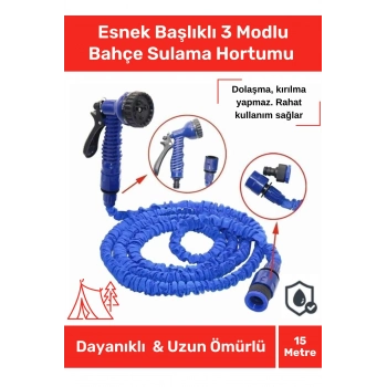 Premium Seri Dolaşmaz Kırılmaz 7 Kademeli Uzayan Bahçe Sulama Araç Yıkama Tabancalı 15 Metre Hortum