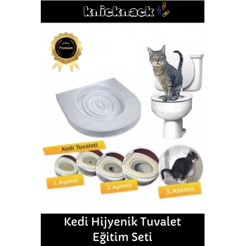 Premium Seri Klozet Alıştırma Kapağı Kum Kabı WC Yavru Yetişkin Kedi Hijyenik Tuvalet Eğitim Seti