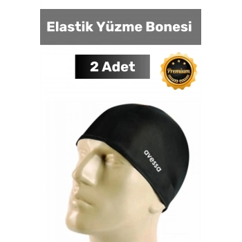 Premium Seri Silikon Su Geçirmez Havuz Deniz Bonesi Yüzücü Elastik Yüzme Şapkası 2li Set