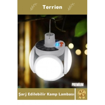 Premium Seri Solar 5 Kanatlı Pratik Güneş Enerjisi ve Usb Şarjlı Katlanabilir Askılı Kamp Lambası