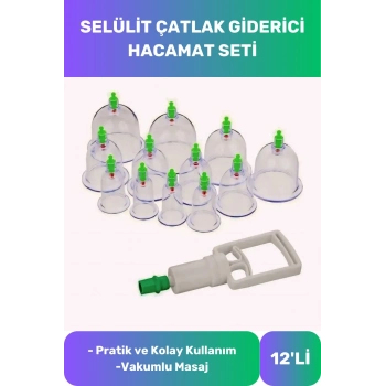 Premium Series Hacamat Seti Selülit Çatlak Giderici Vakumlu Masaj Aleti 12li Kupa