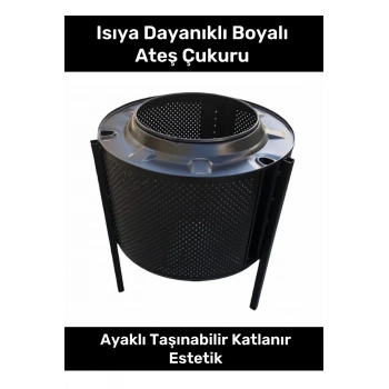 Premium Serisi Taşınabilir Katlanır Estetik Şık Isıya Dayanıklı Boyalı Ayaklı Siyah Ateş Çukuru