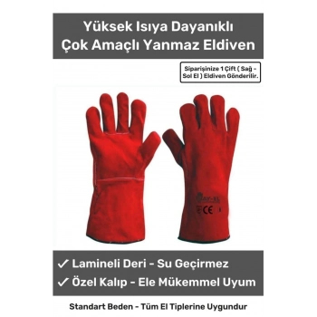 Premium Serisi Yanmaz Isıya Dayanıklı Eldiven Kaynak Yangın İçin Su Geçirmez Çok Amaçlı Deri Eldiven