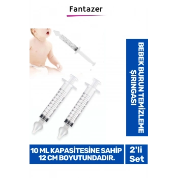 Premium Silikon Uçlu 10ml Kapasiteli 12 cm Uzunluk 2li Bebek Burun Temizleme Şırıngası Aspiratörü