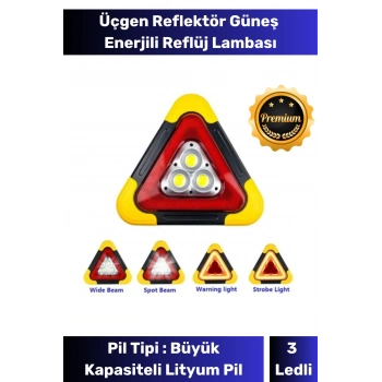 Premium Su Geçirmez 3 Ledli Solar Üçgen Reflektör Güneş Enerjili Refluj Araba Oto Lambası