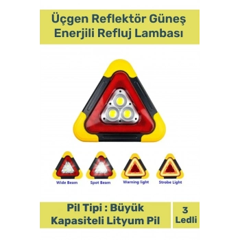 Premium Su Geçirmez 3 Ledli Solar Üçgen Reflektör Güneş Enerjili Refluj Lambası