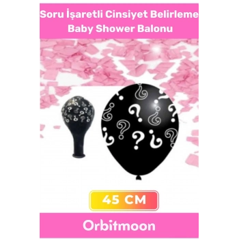 Premium Ürün Cinsiyet Belirleme Partisi Siyah Büyük Soru İşaretli 45cm Kız Bebek Baby Shower Balonu
