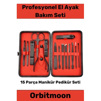 Profesyonel Paslanmaz Çelik El Yüz Ayak Bakımı Keskin Özel Seri Manikür Pedikür Seti 15 Parça