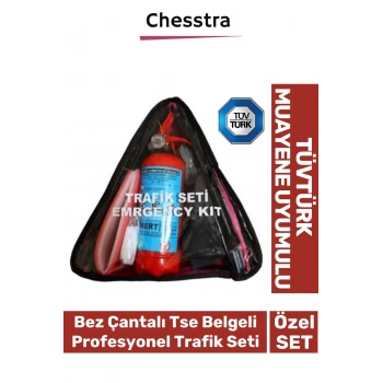 Profesyonel Tüvtürk Uyumlu Bez Çantalı Üçgen Yangın Tüp Oto Araba Tse Belgeli İlk Yardım Trafik Seti