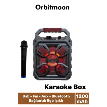 Profesyonel Yüksek Ses Aux Usb Hafıza Kart Girişli Kablosuz Hoparlör Mikrofon Siyah Karaoke Box