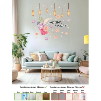 #Sticker Ramazan Temalı Ev Dekorasyonu Hoşgeldin Lambalar Çiçek Motifi Kolay Uygulama Duvar Sticker