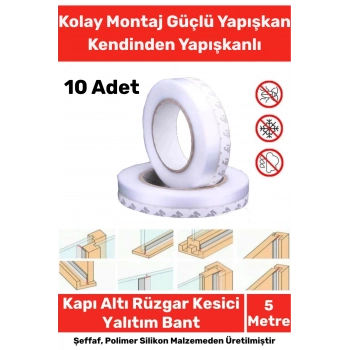 Ses Böcek Toz Önleyici Rüzgar Kesici Kapı Pencere Isı Izolasyon Yalıtım Şeffaf Şerit Bant 5mt 10Adet