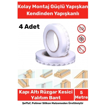 Ses Böcek Toz Önleyici Rüzgar Kesici Kapı Pencere Isı Izolasyon Yalıtım Şeffaf Şerit Bant 5mt 4 Adet