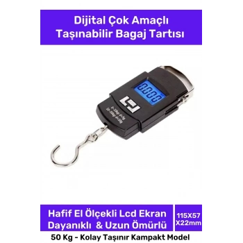Seyahat Bavul Ağırlık Tartı Dijital Çok Amaçlı Taşınabilir Bagaj Tartısı Max 50 Kg