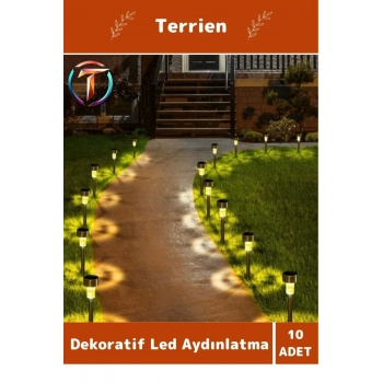 Smart Seri 10 Adet Solar Metal Bahçe Kazık Lamba Seti Sensörlü Dekoratif Kaliteli Malzeme Led Işık