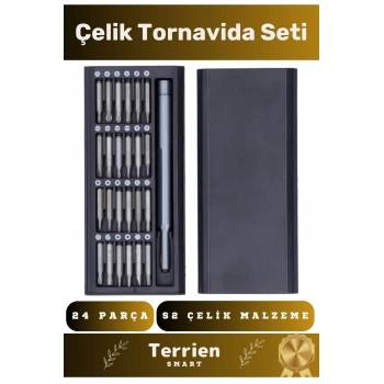 Smart Seri Çelik Tornavida Seti 24 Parça İthal Anti-Pas Alüminyum Alaşım Saklama Kutulu Oluklu