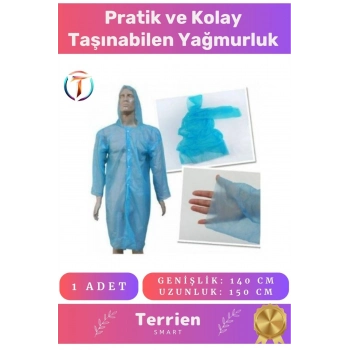 Smart Seri Pratik Tek Kullanımlık Unisex 1 Adet Su Geçirmez Kapüşonlu Çıtçıtlı Standart Yağmurluk