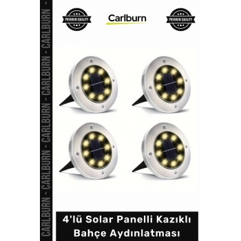 #Solar 8 Ledli Su Geçirmez Metal Dış Yüzey 4lü Solar Panelli Kazıklı Bahçe Aydınlatması