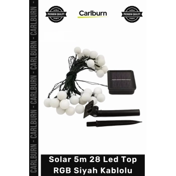 #Solar Bahçe Aydınlatma Güneş Enerjili Dekoratif Dış Mekan Solar 5m 28 Led Top RGB Siyah Kablolu