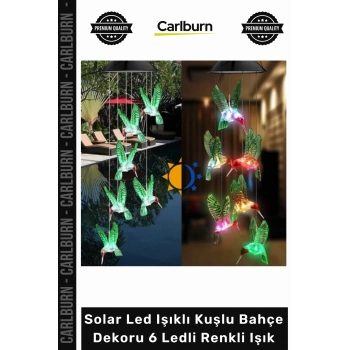 #Solar Güneş Enerjili Suya Dayanıklı Solar Led Işıklı Kuşlu Bahçe Dekoru 6 Ledli Renkli Işık