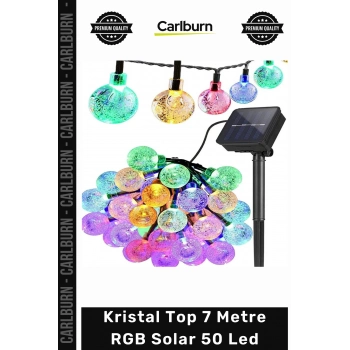 #Solar Kristal Top Bahçe Dekoratif Aydınlatma 8 Fonksiyon Güneş Paneli 7m 50 Led RGB Solar