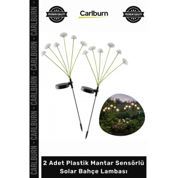 #Solar Şık Dekoratif LED Gün Işığı Peyzaj 2 Adet Plastik Mantar Sensörlü Solar Bahçe Lambası