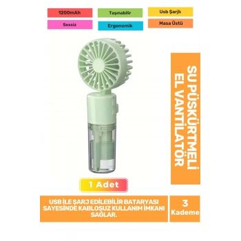 Su Püskürtmeli Ultra Sessiz 3 Kademeli Hafif Kablosuz Taşınabilir Usb Şarjlı Masa El Fanı Vantilatör