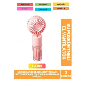 Su Püskürtmeli Ultra Sessiz 3 Kademeli Hafif Kablosuz Taşınabilir Usb Şarjlı Masa El Fanı Vantilatör