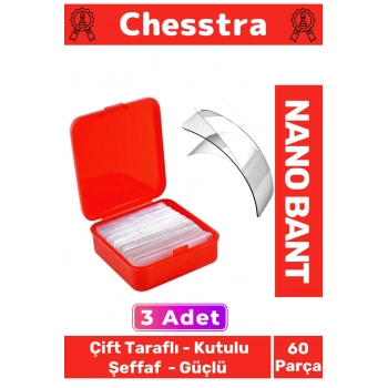 Süper Güçlü Kolay Çıkarılabilir İz Bırakmayan Çift Taraflı Kutulu Nano Şeffaf 60 Parça Bant 3 Adet