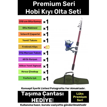Tam Takım Hobi Kıyı Olta Seti Özel Üretim Şık Taşıma Çantalı Hazır Kurulu - 360cm Kamış Hediyeli