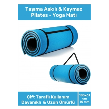 Taşıma Askılı Konfor Modeli Çift Taraflı Kaymaz Yoga Meditasyon Minderi Mavi Siyah Mat