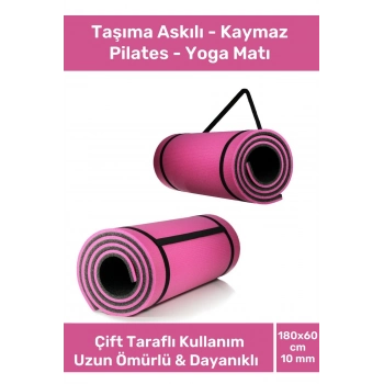 Taşıma Askılı Konfor Modeli Çift Taraflı Kaymaz Yoga Meditasyon Minderi Pembe Siyah Mat