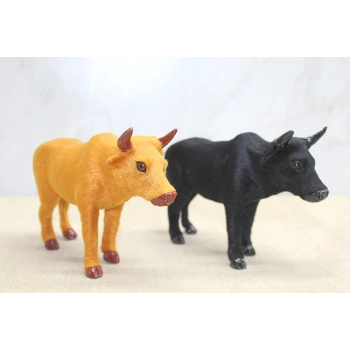 #Biblo Gerçekçi Detaylı Doğal Tüy 22x14 cm Siyah Sarı Dekoratif Figür Tüylü Boğa Biblosu