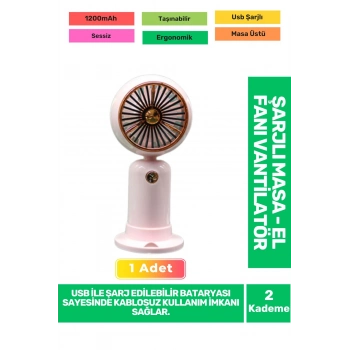 Ultra Sessiz 2 Kademeli Hafif Kablosuz 1200mAh Pervane Taşınabilir Usb Şarjlı Masa El Fan Vantilatör