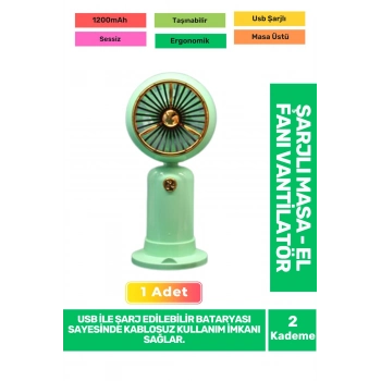 Ultra Sessiz 2 Kademeli Hafif Kablosuz 1200mAh Pervane Taşınabilir Usb Şarjlı Masa El Fan Vantilatör