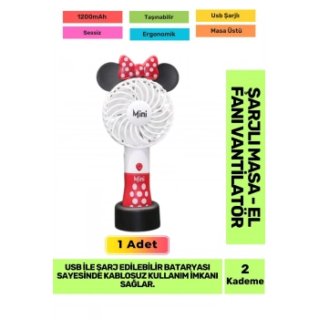 Ultra Sessiz 2 Kademeli Hafif Kablosuz 1200mAh Pervane Taşınabilir Usb Şarjlı Masa El Fan Vantilatör