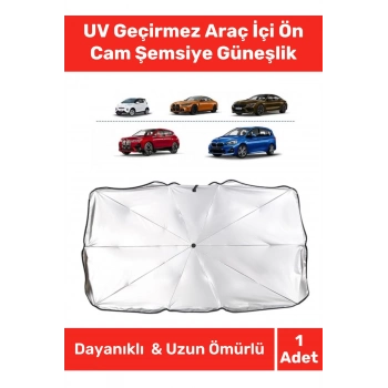 Uyumlu Titanyum Gümüş Kaplama UV Geçirmez Güçlü Çantalı Sağlam Araç İçi Ön Cam Şemsiye Güneşlik