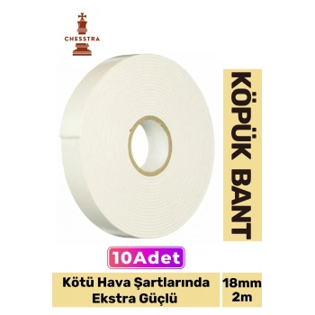 Uzun Ömürlü Süngerli Ultra Yapışkan İç Dış Mekan Çok Amaçlı Çift Taraflı 18mmx2m Köpük Bant 10 Adet