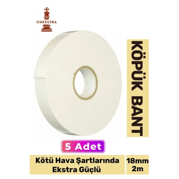 Uzun Ömürlü Süngerli Ultra Yapışkan İç Dış Mekan Çok Amaçlı Çift Taraflı 18mmx2m Köpük Bant 5 Adet