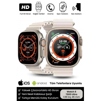 Watch 8 Ultra Series Ios Android Uyumlu Spor Sağlık Sensörlü 45mm Ultra Akıllı Saat