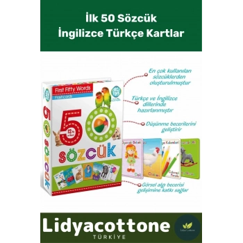 Yabancı Dil Eğitici Zeka Geliştirici Çocuk İlk 50 Sözcük İngilizce Türkçe Kartlar Yabancı Dil