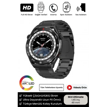 Yeni Nesil SK4 Ultimate Amoled HD Oval Ekran Spor Sağlık Sensörlü IOS Android Uyumlu Akıllı Saat