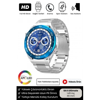 Yeni Nesil SK4 Ultimate Amoled HD Oval Ekran Spor Sağlık Sensörlü IOS Android Uyumlu Akıllı Saat