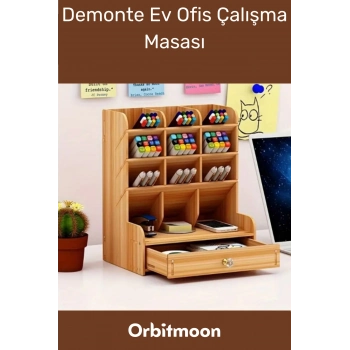 Yeni Seri Dayanıklı Kolay Montaj Bölmeli Çekmeceli Demonte Ev Ofis Çalışma Masası Ahşap Organizer