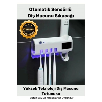 Yeni Seri Güneş Enerjili Usb Şarjlı Diş Macun Sıkacağı Sterilizatörlü 4 Adet Diş Fırçalığı Tutucu