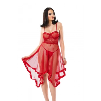 Yeni Seri Rahat Transparan İç Gösteren Fantezi Sexy Şık Zarif Kırmızı Petli Tül Şifon Gecelik
