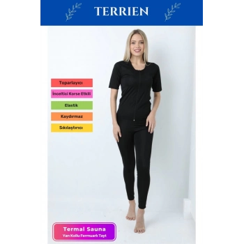Yeni Seri Toparlayıcı Sıkılaştırıcı Şekillendirici Terleme Kadın Kısa Kollu Fermuarlı Sauna Takım