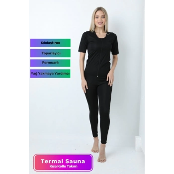 Yeni Sezon Toparlayıcı Sıkılaştırıcı Yağ Yakan Terleten Kısa Kollu Fermuarlı Sauna Takım